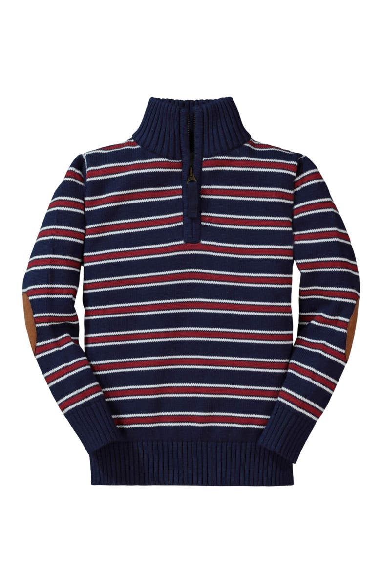 Hope & Henry Baby Boys' Half Zip Pullover Sweater with Elbow Patches, Infant, Main, color, Navy Stripe With Elbow Patches