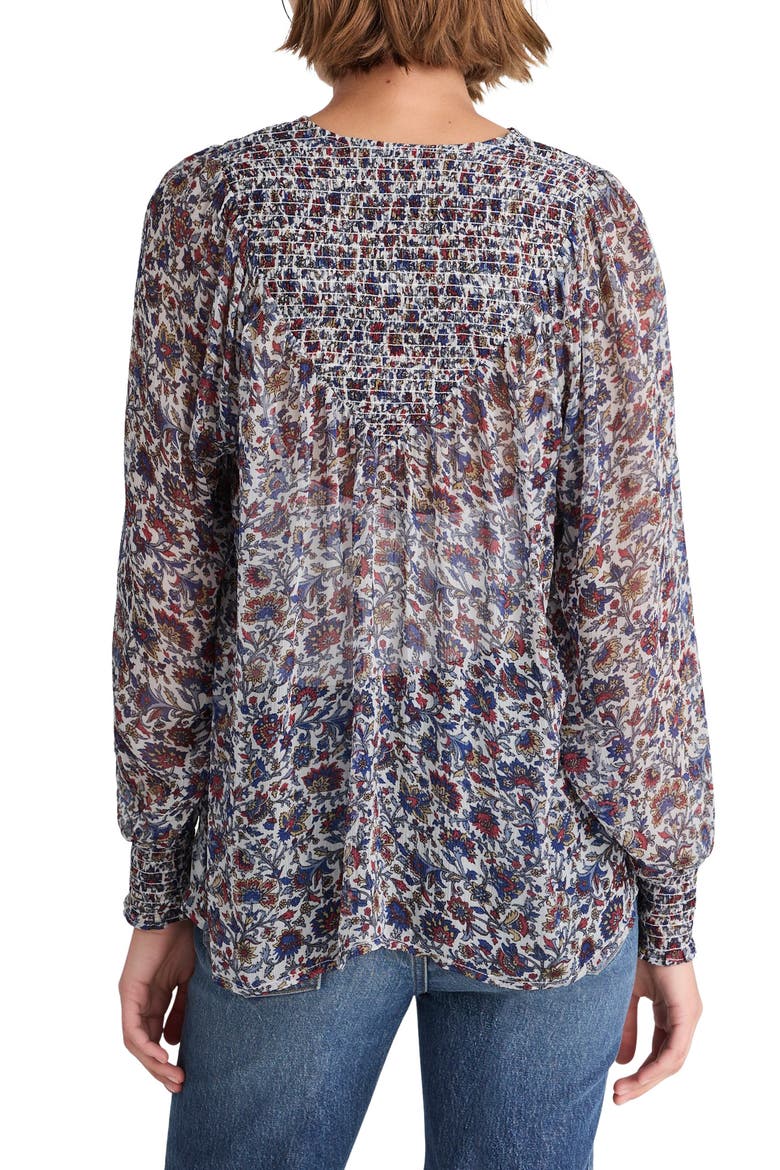 Smocked Split Crewneck Top, Alternate, color, CHERRY RED