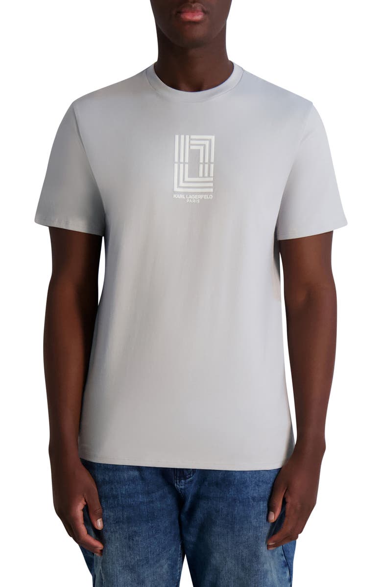 KARL LAGERFELD PARIS Double LL Cotton Graphic T-Shirt, Main, color, Light Grey