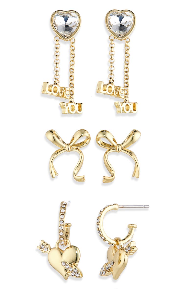 BaubleBar Set of 3 Love You Earrings, Alternate, color, Gold