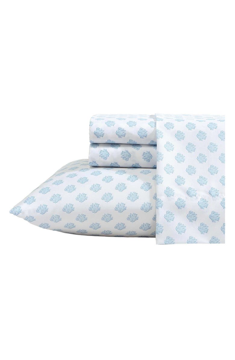 Nautica Coastal Coral Print Microfiber Sheet Set, Main, color, Lt-Pastel Blue