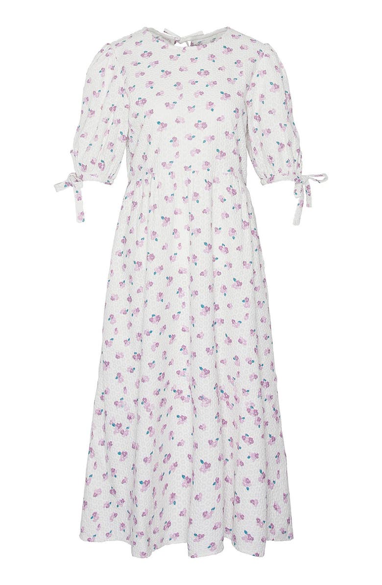 Barbour Goodleigh Floral Puff Sleeve Cotton Midi Dress, Alternate, color, White/Pink Flowers