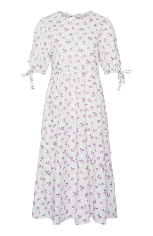 Barbour Goodleigh Floral Puff Sleeve Cotton Midi Dress In White/pink Flowers