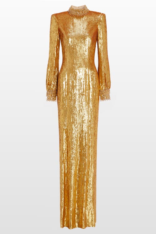 Jenny Packham Opium Sequin-embellished High-neck Gown In Gold