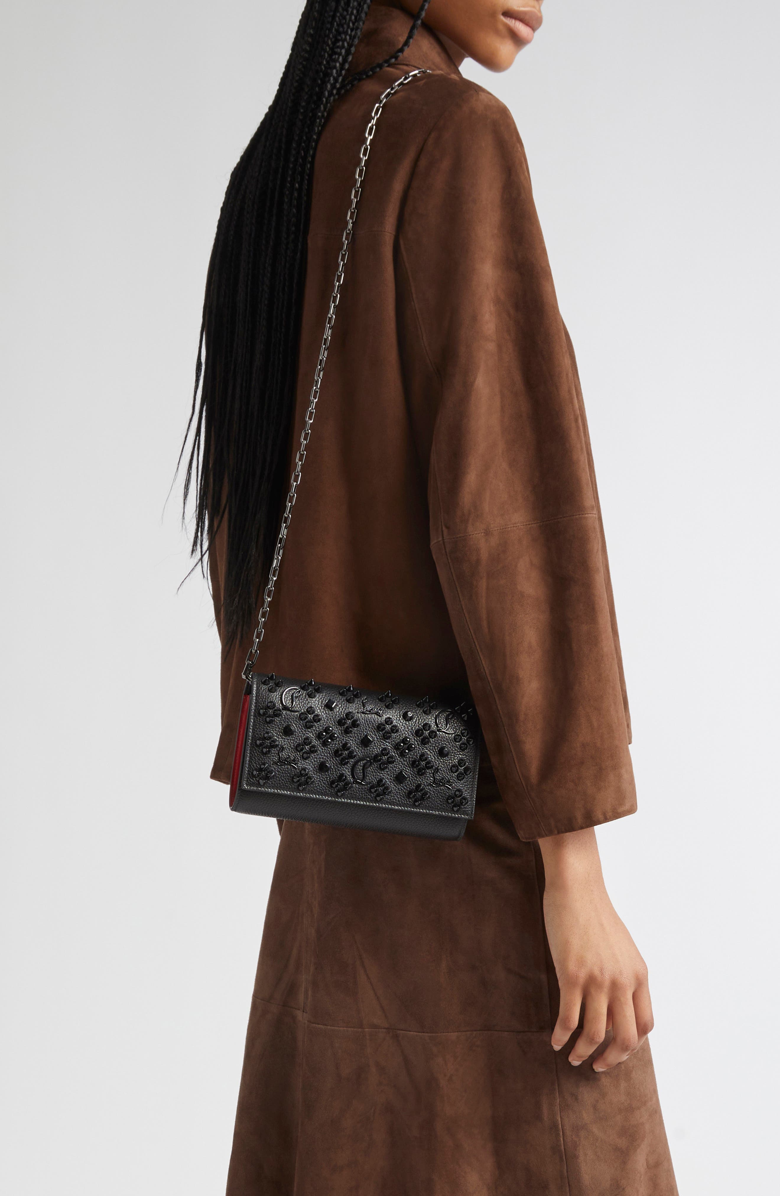 Christian Louboutin Paloma Leather Clutch, Alternate, color, Black