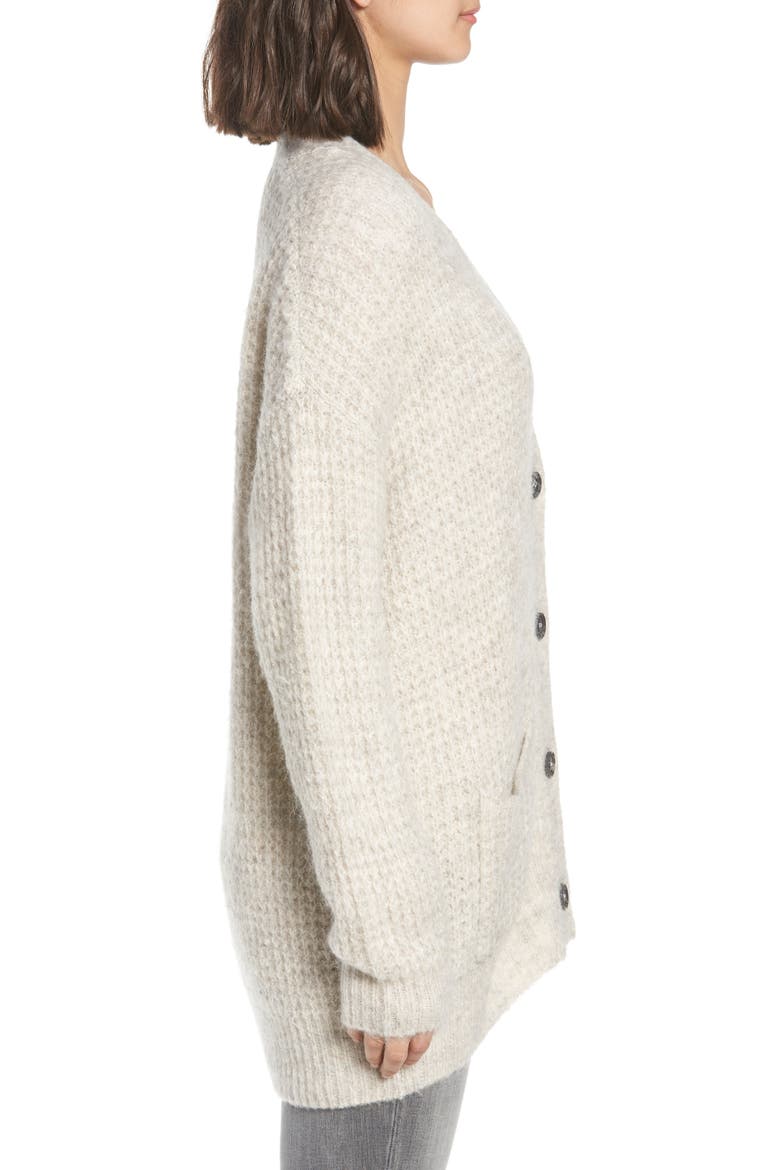 Oversized Waffle Stitch Cardigan, Alternate, color, BEIGE BIRCH