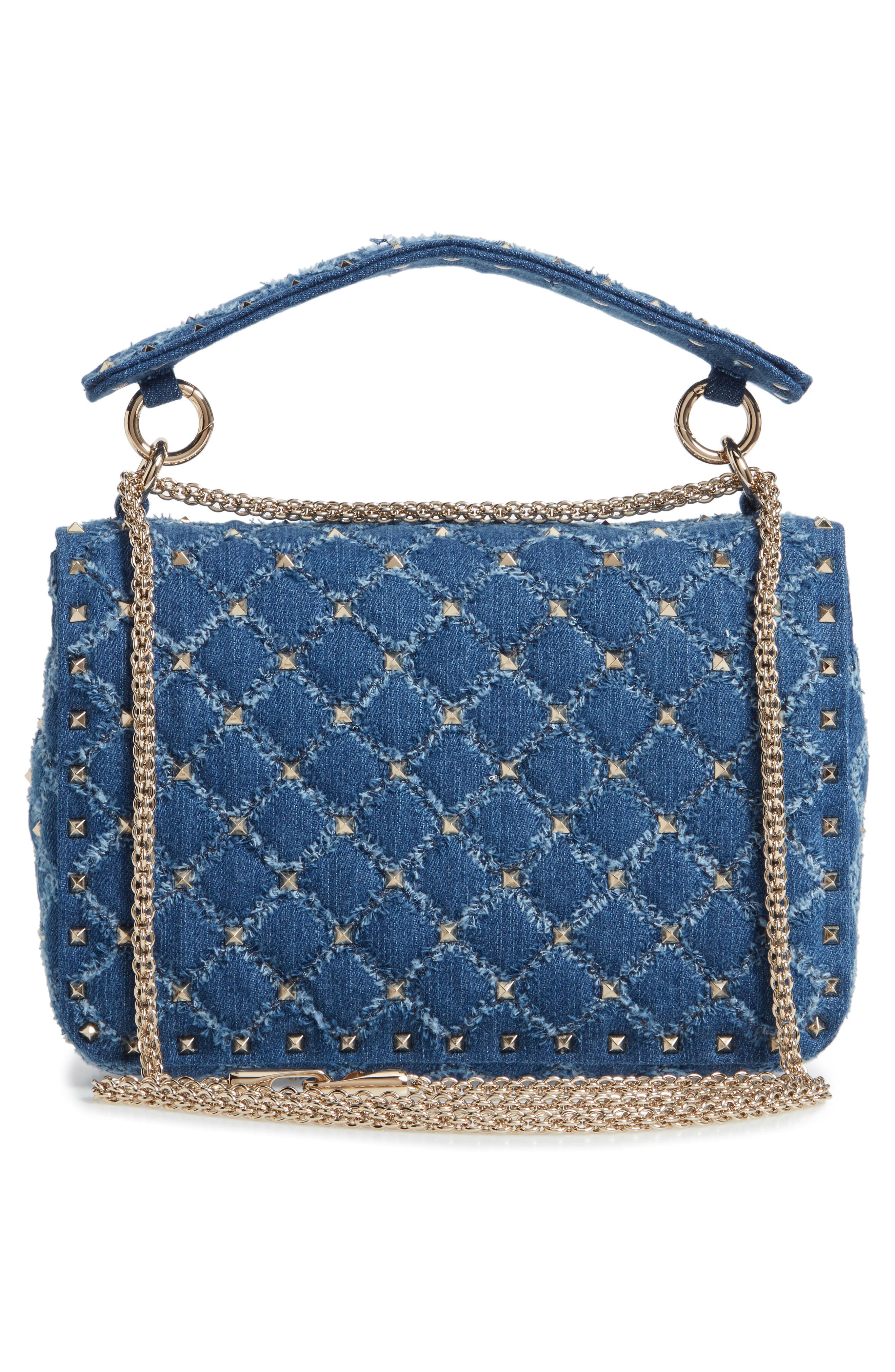 Valentino Garavani Rockstud Matelassé Denim Shoulder Bag, Alternate, color, 