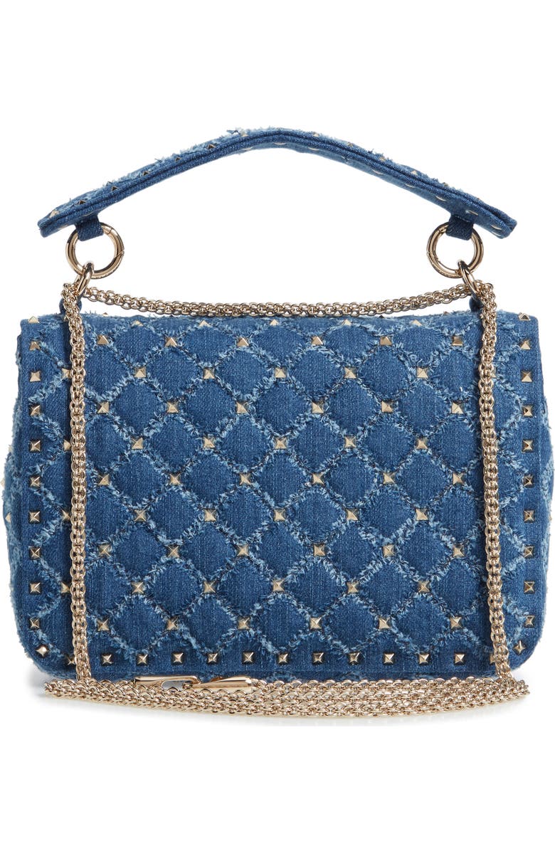 Valentino Garavani Rockstud Matelassé Denim Shoulder Bag, Alternate, color,