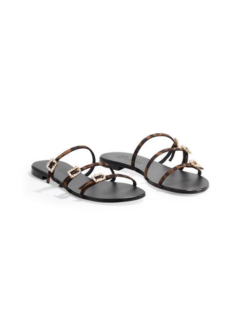 Temperley London Eclipse Leather Flat Sandals in Leopard at Nordstrom, Size 10
