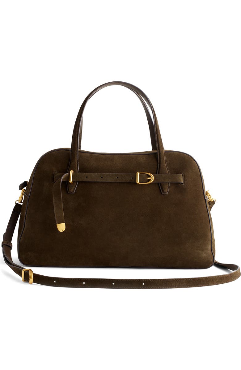 Madewell The Belted Suede Satchel, Main, color, Expedition Green
