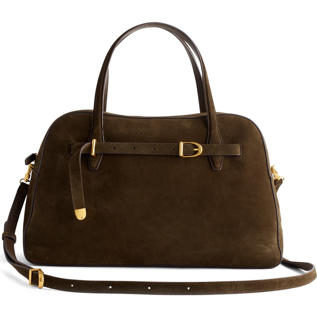 Madewell The Belted Suede Satchel In Green