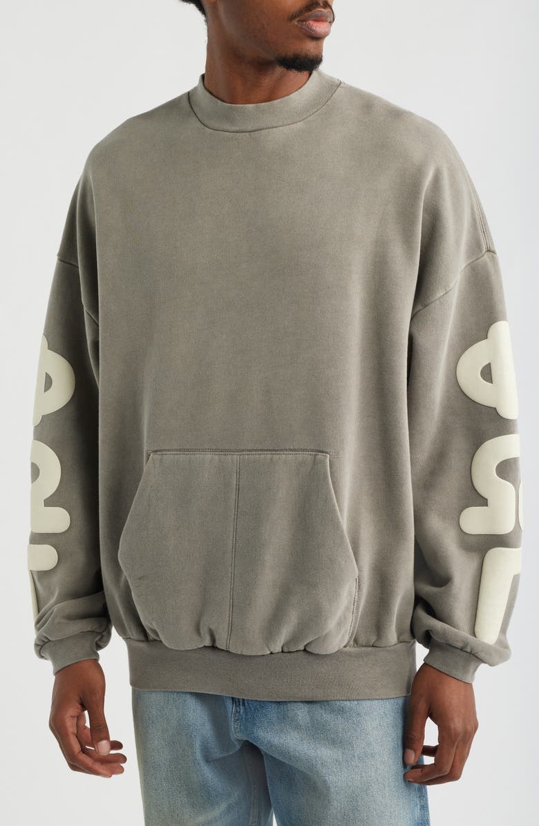 Fear of God Essentials '90s Graphic Crewneck Sweatshirt, Main, color, Washed Seal