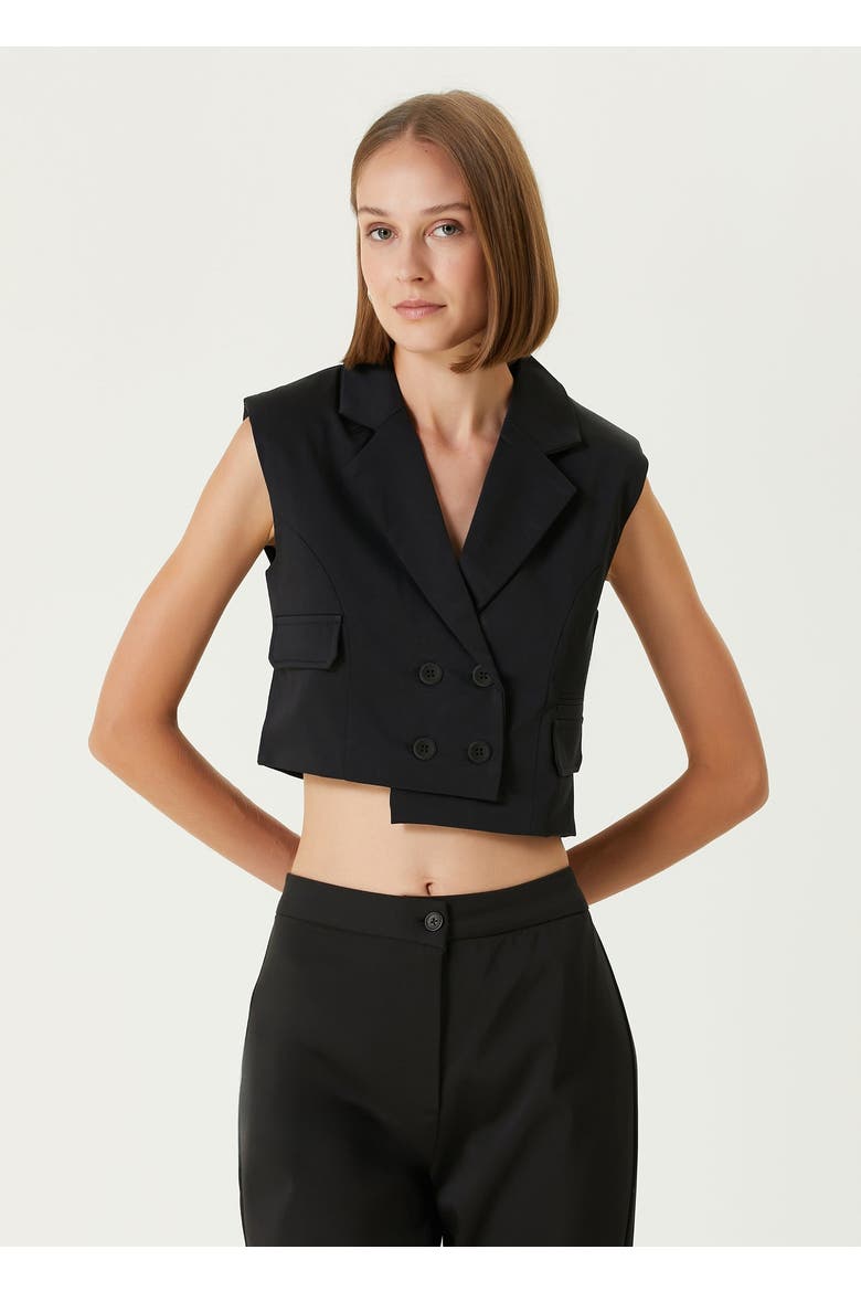 Woven Crop Vest, Alternate, color, BLACK