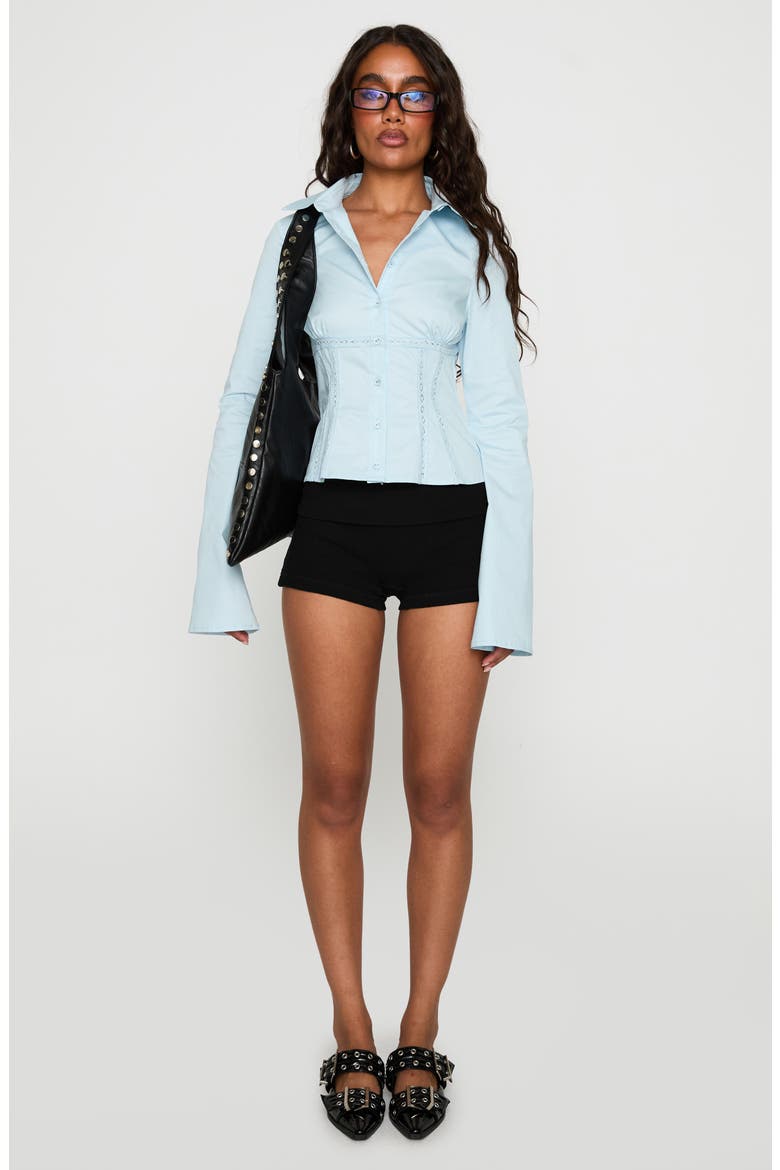 Merritt Lace Inset Button-Up Shirt, Alternate, color, BLUE