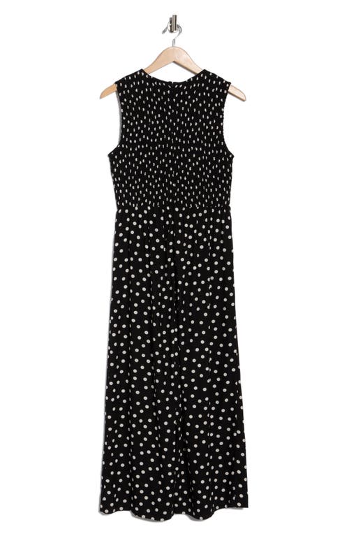Calvin Klein Polka Dot Smocked Jumpsuit In Black