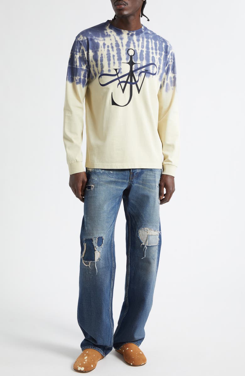 JW Anderson Tie Die Ribbon Anchor Logo T-Shirt, Alternate, color, Ecru/ Navy