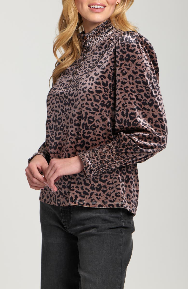 APNY Puff Shoulder Button Front Top, Alternate, color, Latte/ Black