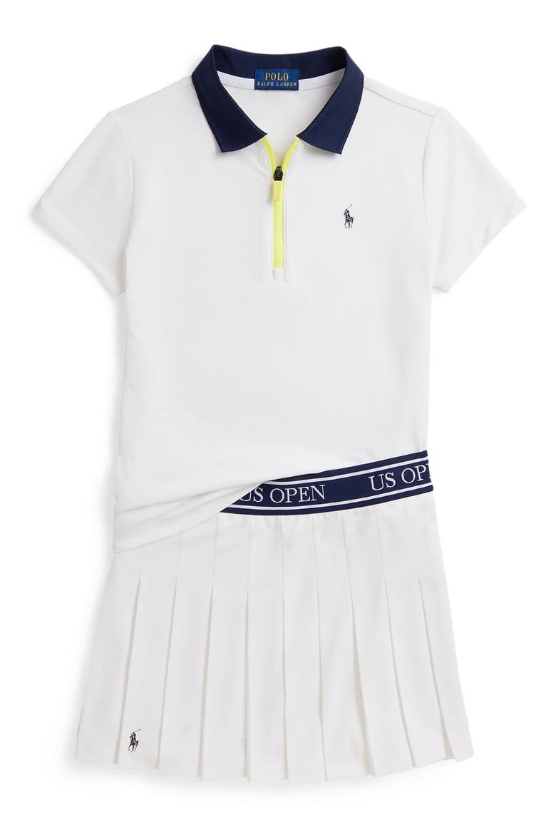 Kids' Tech Half Zip Piqué Polo & Tennis Skort Set, Main, color, CERAMIC WHITE