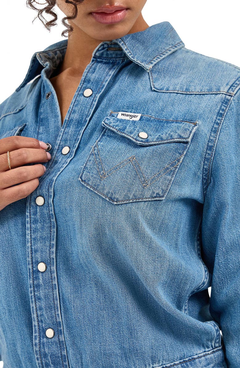 Wrangler Long Sleeve Denim Minidress, Alternate, color, Ultra Marine