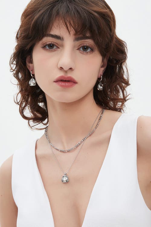 Classicharms Aria Gemstone Pendant Necklace And Figaro Chain Layering Set In Metallic