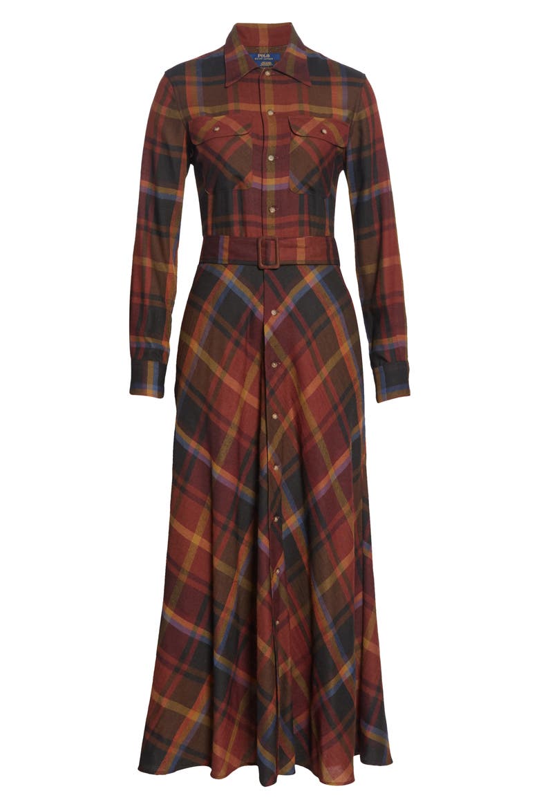 Tartan Long Sleeve Wool Shirtdress, Alternate, color, PRINT