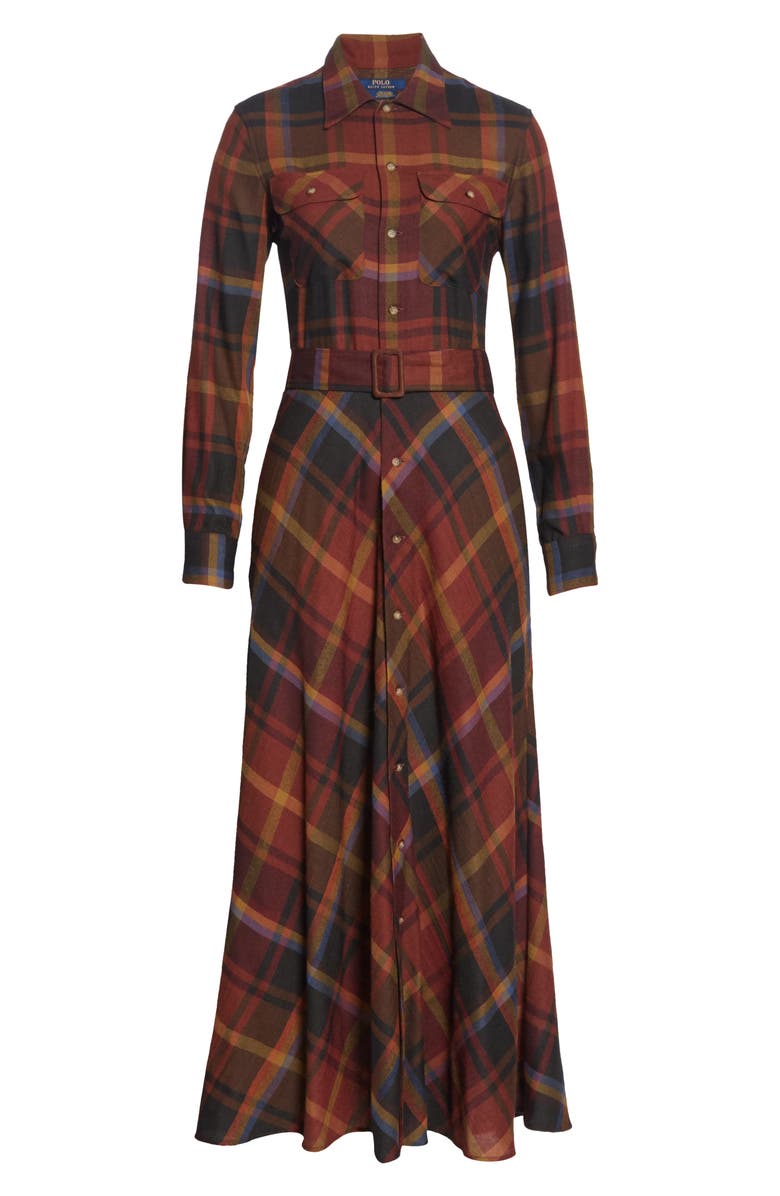 Polo Ralph Lauren Tartan Long Sleeve Wool Shirtdress, Alternate, color,