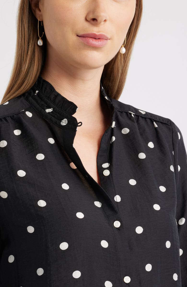 Caslon<sup>®</sup> Ruffle Button-Up Shirt, Alternate, color, Black- Ivory Disorderly Dot