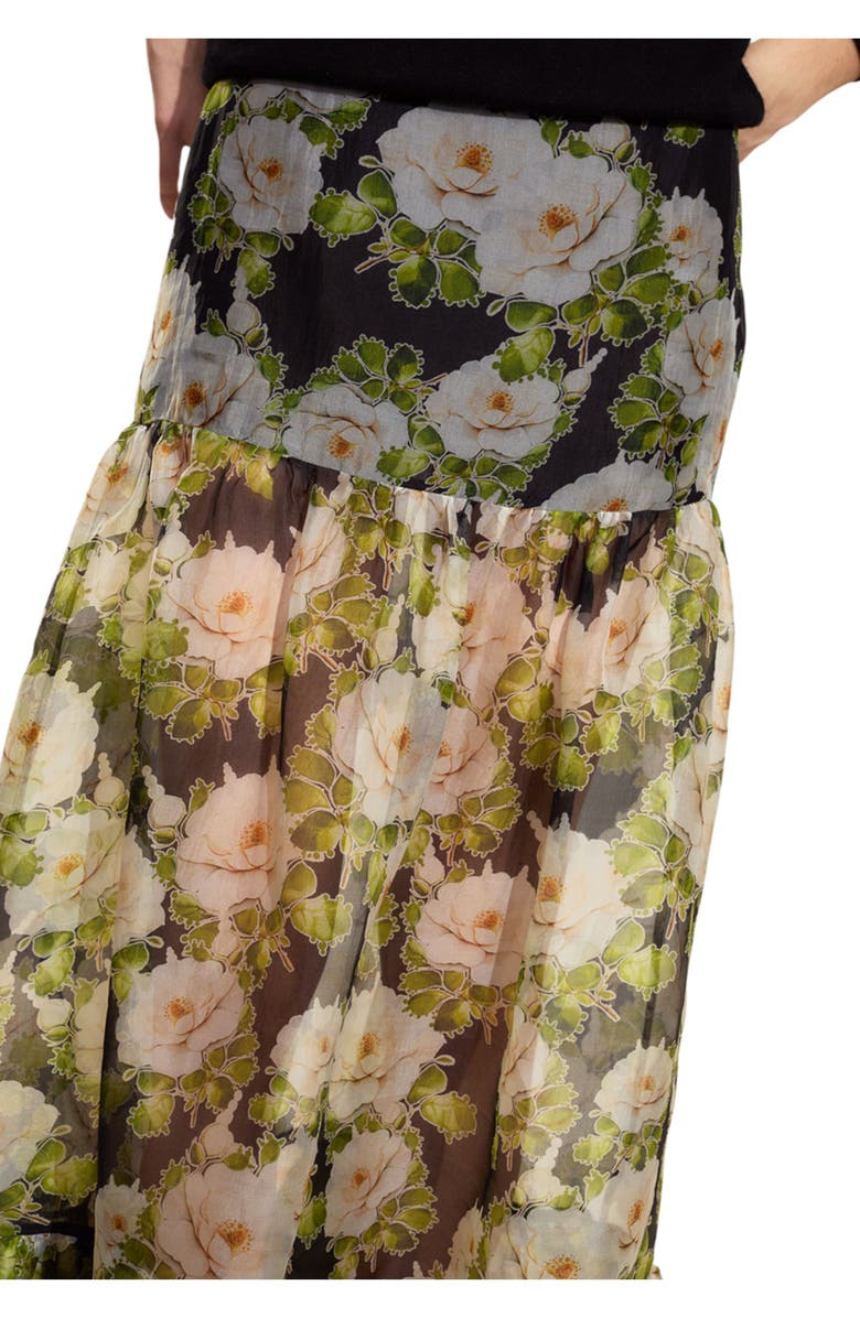 Cynthia Rowley Cornelia Silk Skirt, Alternate, color, Black Floral