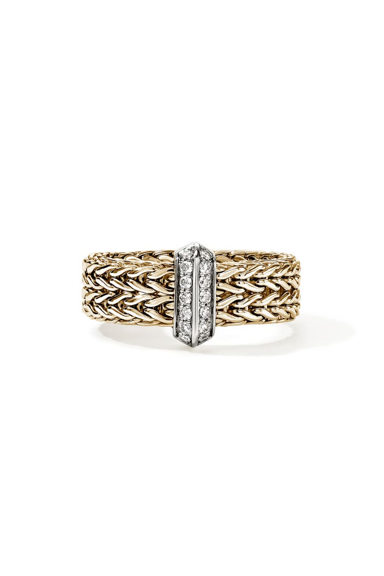 Icon Link Ring with Diamonds, Main, color, GOLD