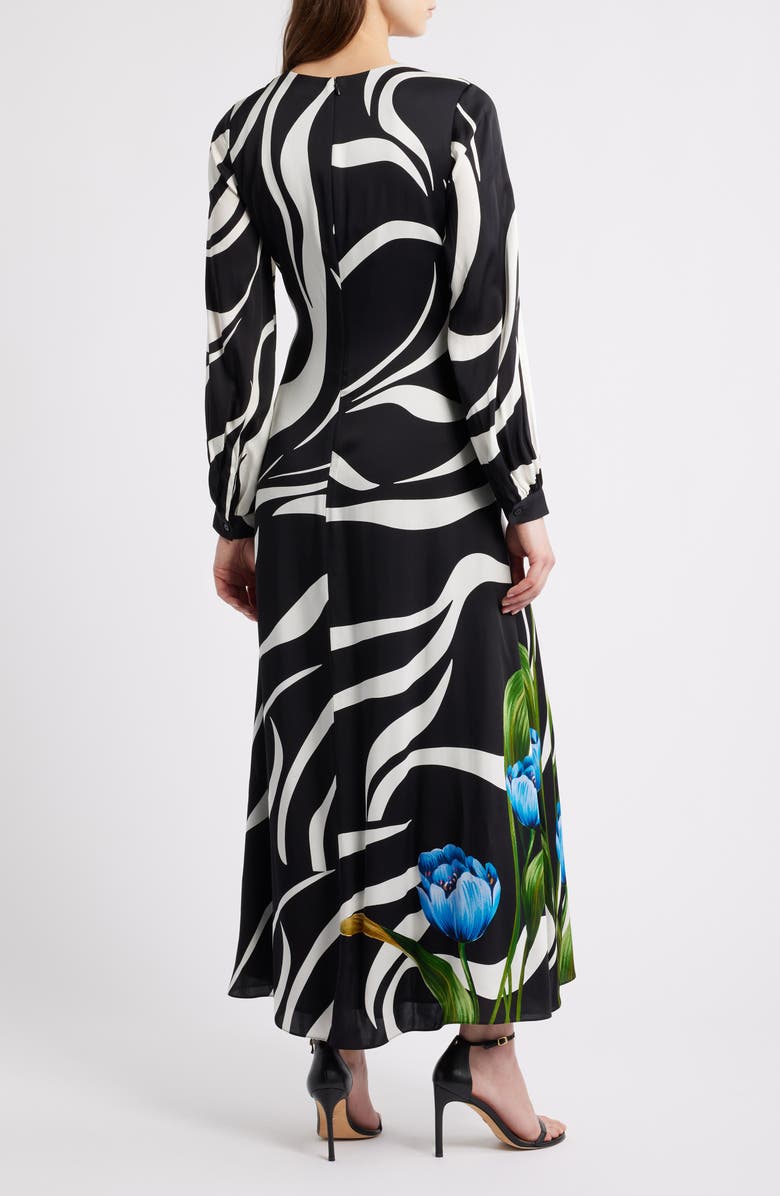 Elie Tahari The Renata Mixed Print Long Sleeve Silk Blend Maxi Dress, Alternate, color, Wildside Bouquet