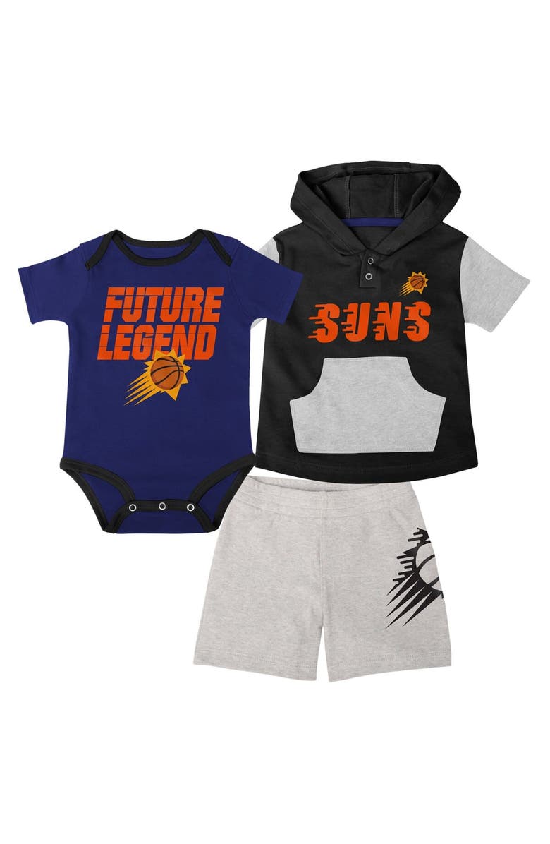 Outerstuff Infant Purple/Black/Gray Phoenix Suns Bank Shot Bodysuit, Hoodie T-Shirt & Shorts Set, Main, color, 