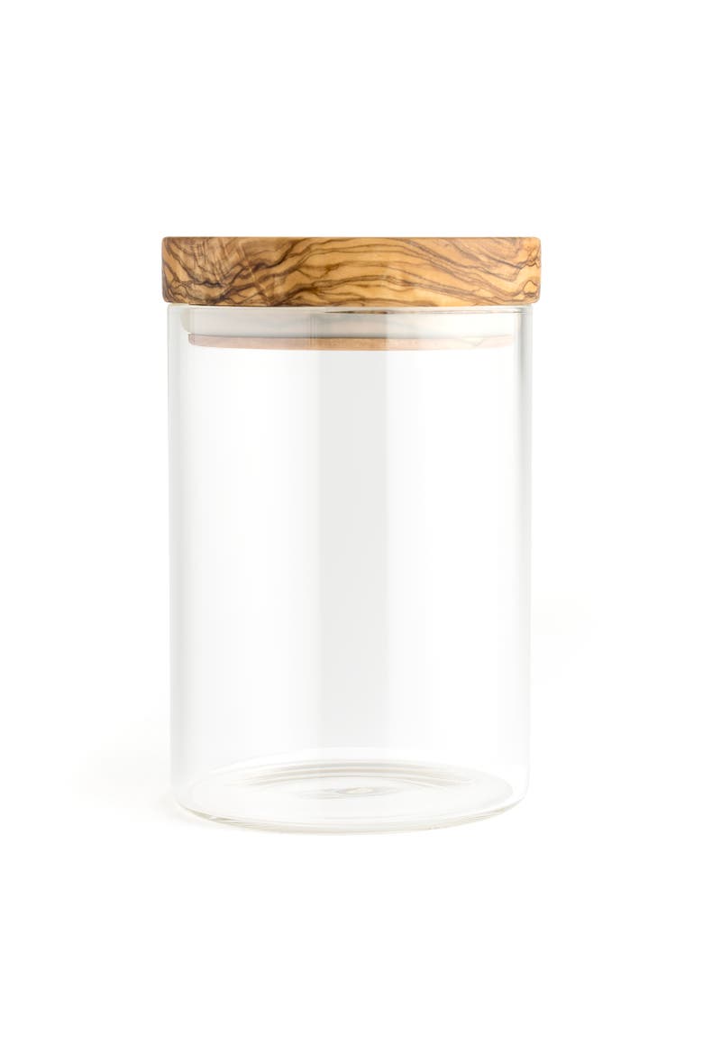 Glass Storage Jar With Olive Wood Lid, 20-ounce, Alternate, color, Brown