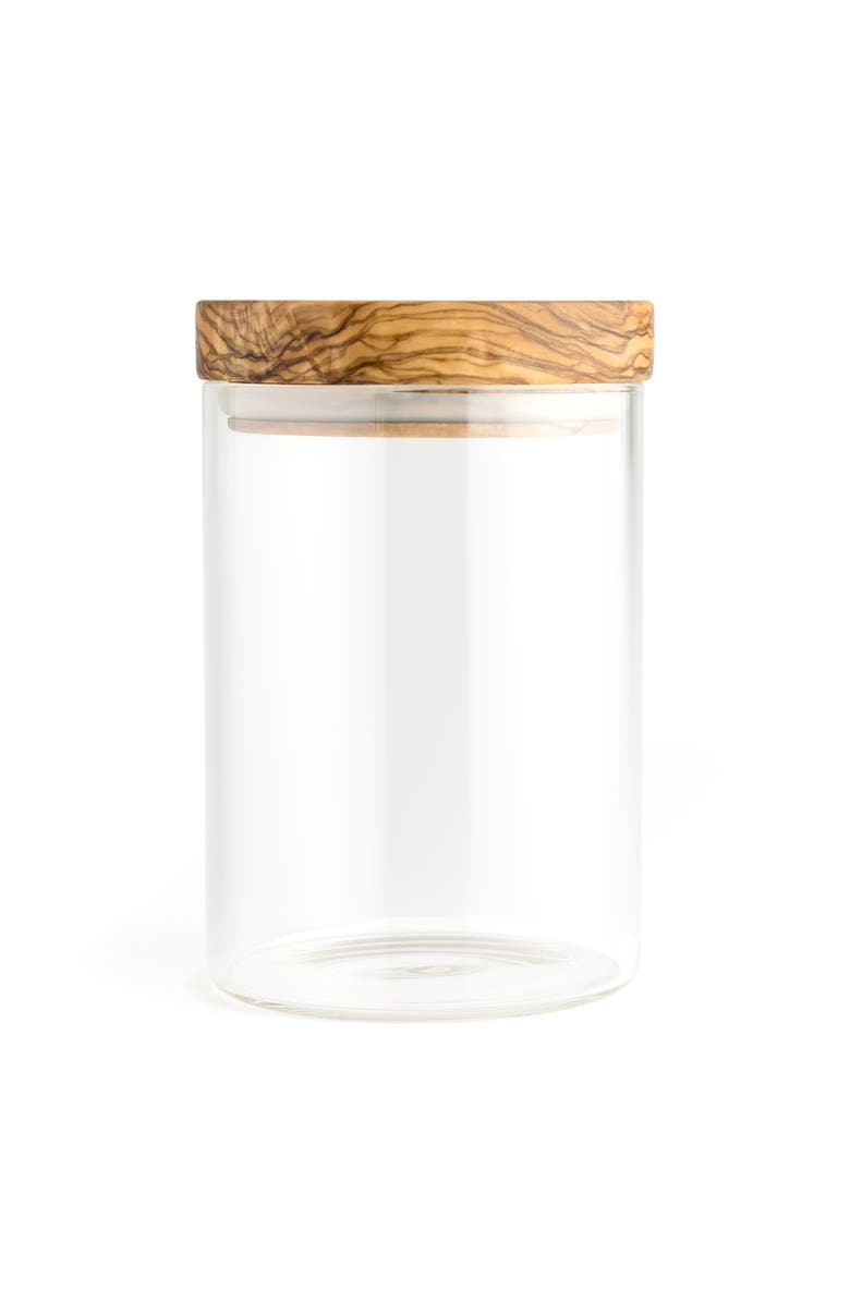 Berard Glass Storage Jar With Olive Wood Lid, 20-ounce, Alternate, color, Brown