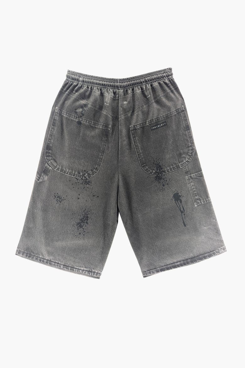 Jumbo Printed Denim Short, Alternate, color, Black
