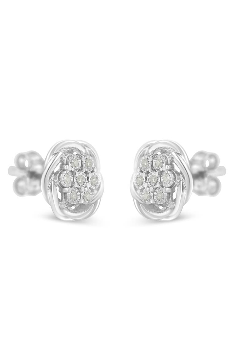 Silver Diamond Swirl Cluster Stud Earrings, Alternate, color, White