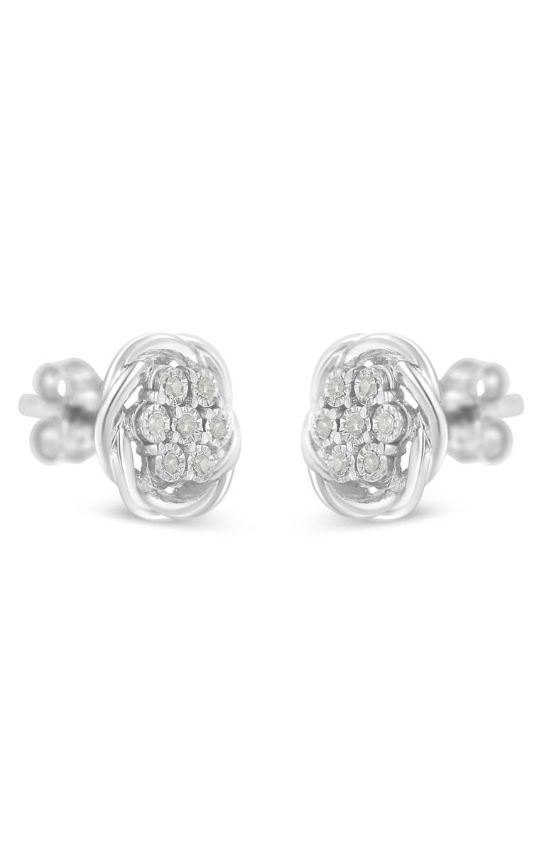 Haus of Brilliance Silver Diamond Swirl Cluster Stud Earrings, Alternate, color, White