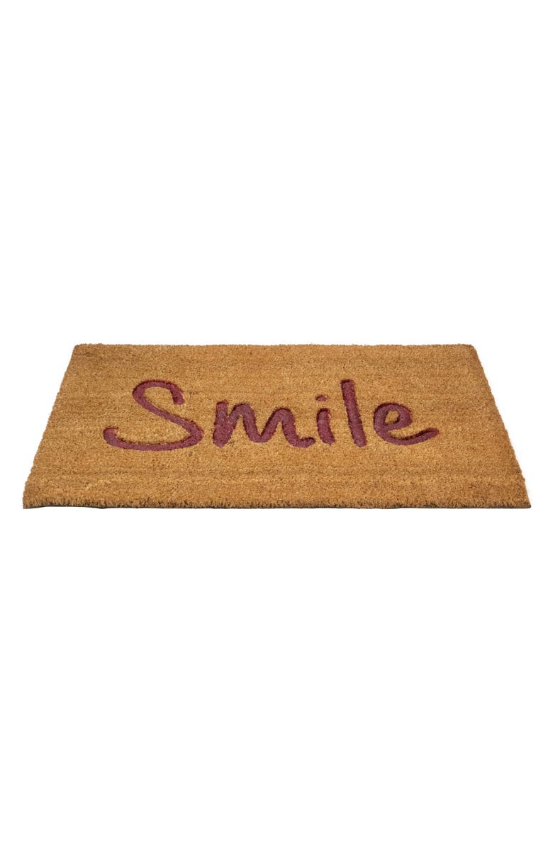 Northlight Natural Coir "Smile" Outdoor Rectangular Doormat 18" x 30", Alternate, color, Brown