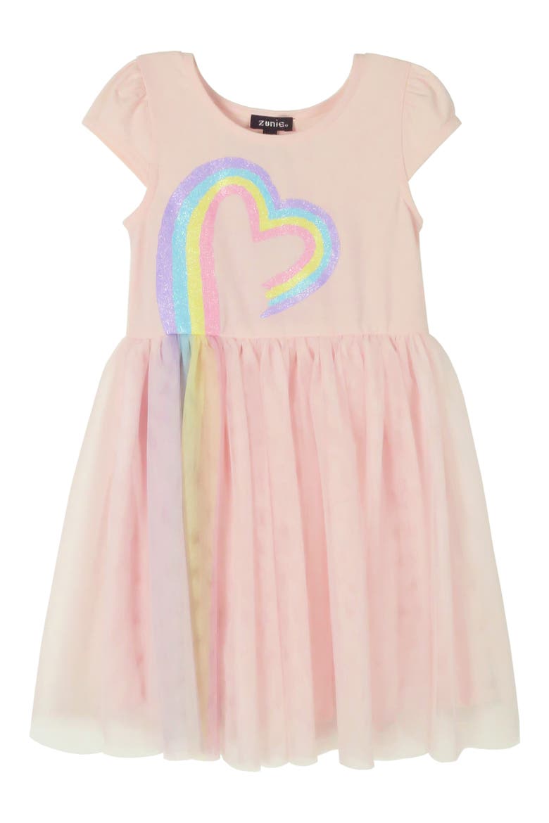 Kids' Cap Sleeve Rainbow Heart Dress, Main, color, BLUSH/ MULTI