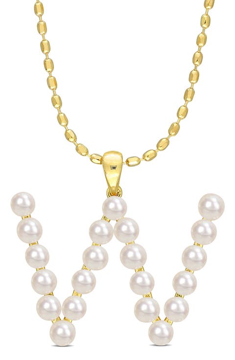 3.5-4mm Freshwater Cultured Pearl Initial Pendant Necklace