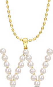 DELMAR 3.5-4mm Freshwater Cultured Pearl Initial Pendant Necklace