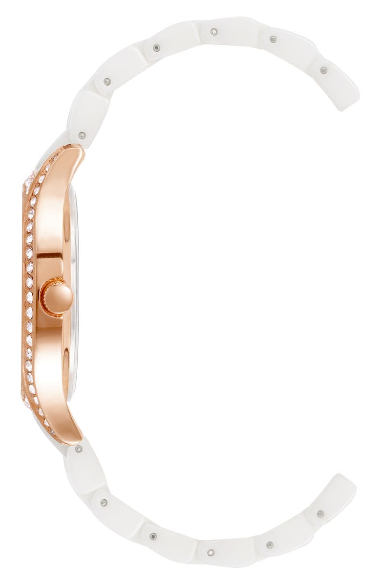 Anne Klein Crystal Embellished Three-Hand Quartz Ceramic Bracelet Watch & Bracelet Set, Alternate, color, 