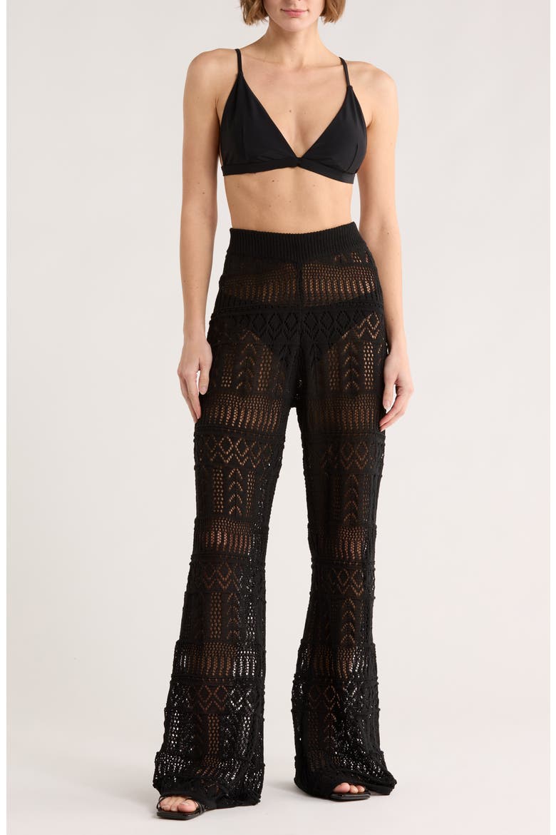 Crochet Wide Leg Cover-Up Pants, Main, color, BLACK