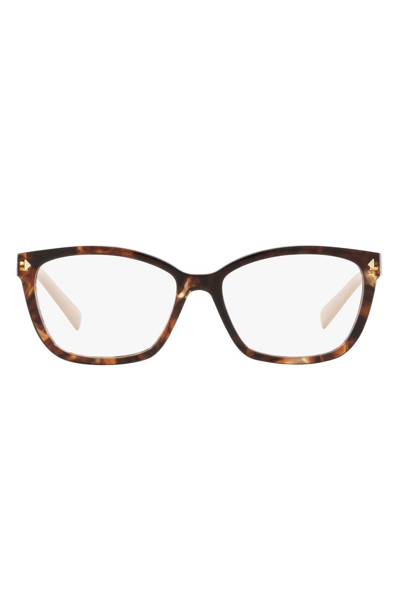 Prada 55mm Rectangular Optical Glasses, Main, color, Dark Havana