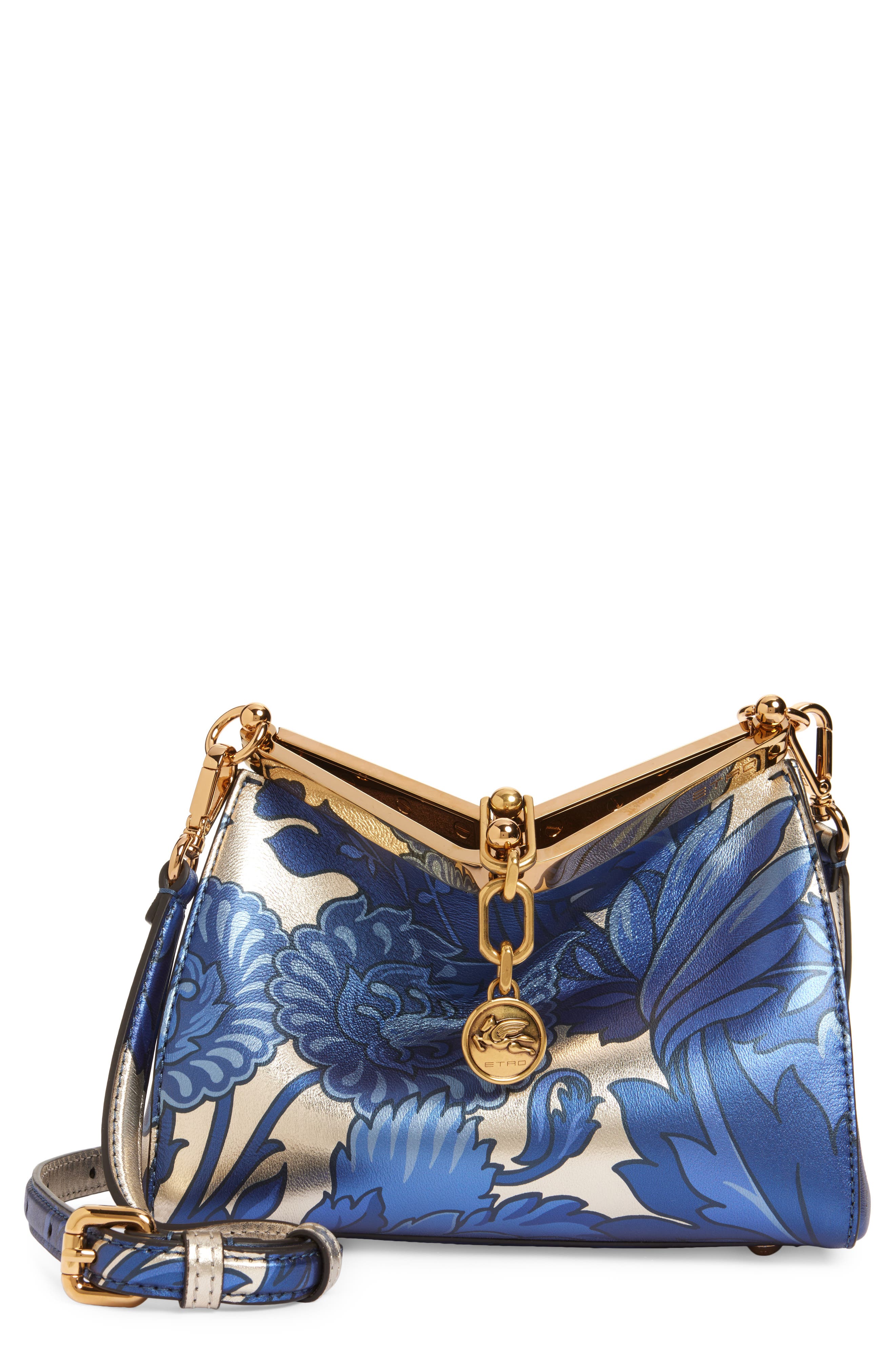 Etro Small Vela Floral Print Leather Shoulder Bag, Main, color, 