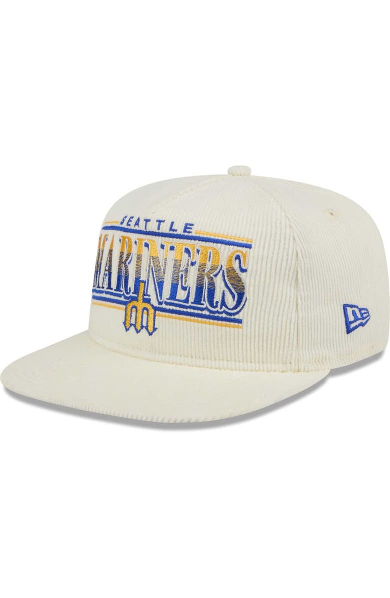 New Era Men's New Era Cream Seattle Mariners Throwback Bar Golfer Corduroy Snapback Hat, Alternate, color,
