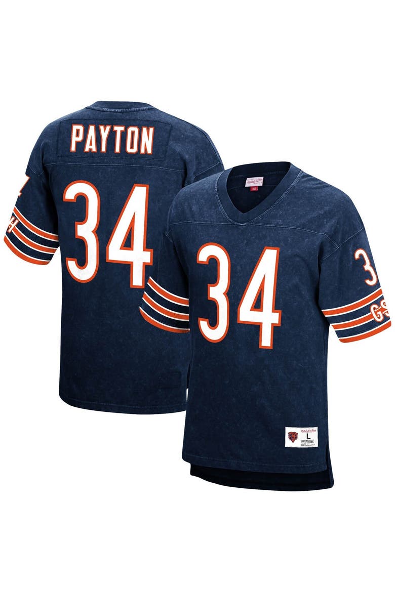 Men's Mitchell & Ness Walter Payton Navy Chicago Bears Retired Player Name & Number Acid Wash Top, Alternate, color, Navy