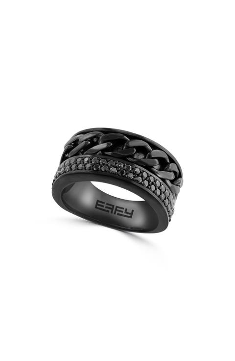 Men's Sterling Silver Pavé Black Spinel Band Ring