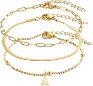 Adornia Set of 3 Tarnish Resistant 18K Gold Plated Chain Bracelets