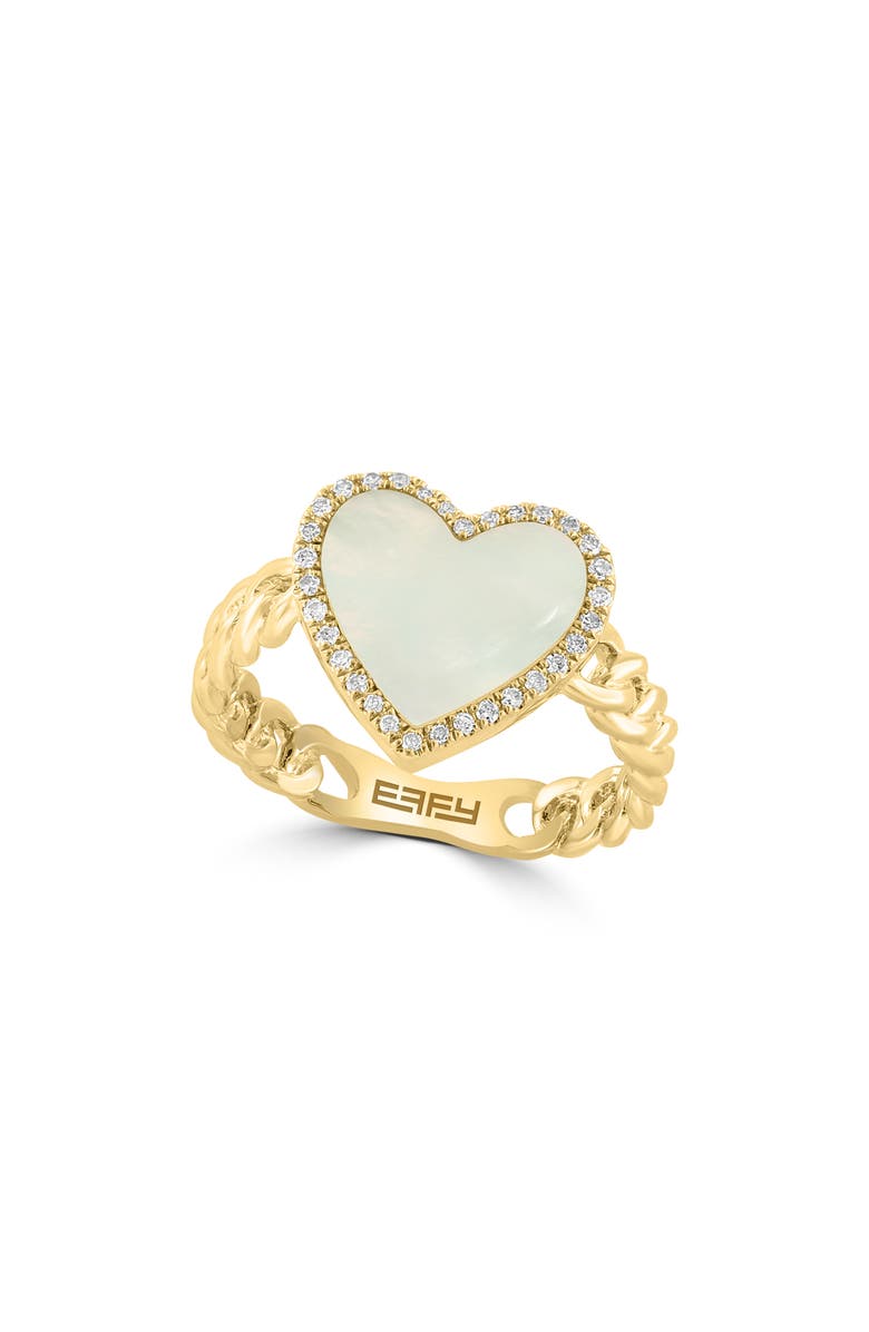 EFFY 14K Gold Diamond Halo Mother-of-Pearl Heart Ring - 0.11 ctw, Main, color, White