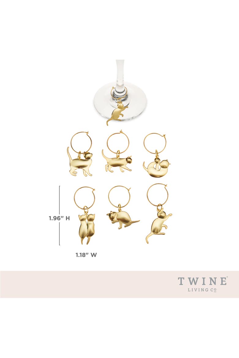 Cat Wine Charms Set of 6, Alternate, color, Gold